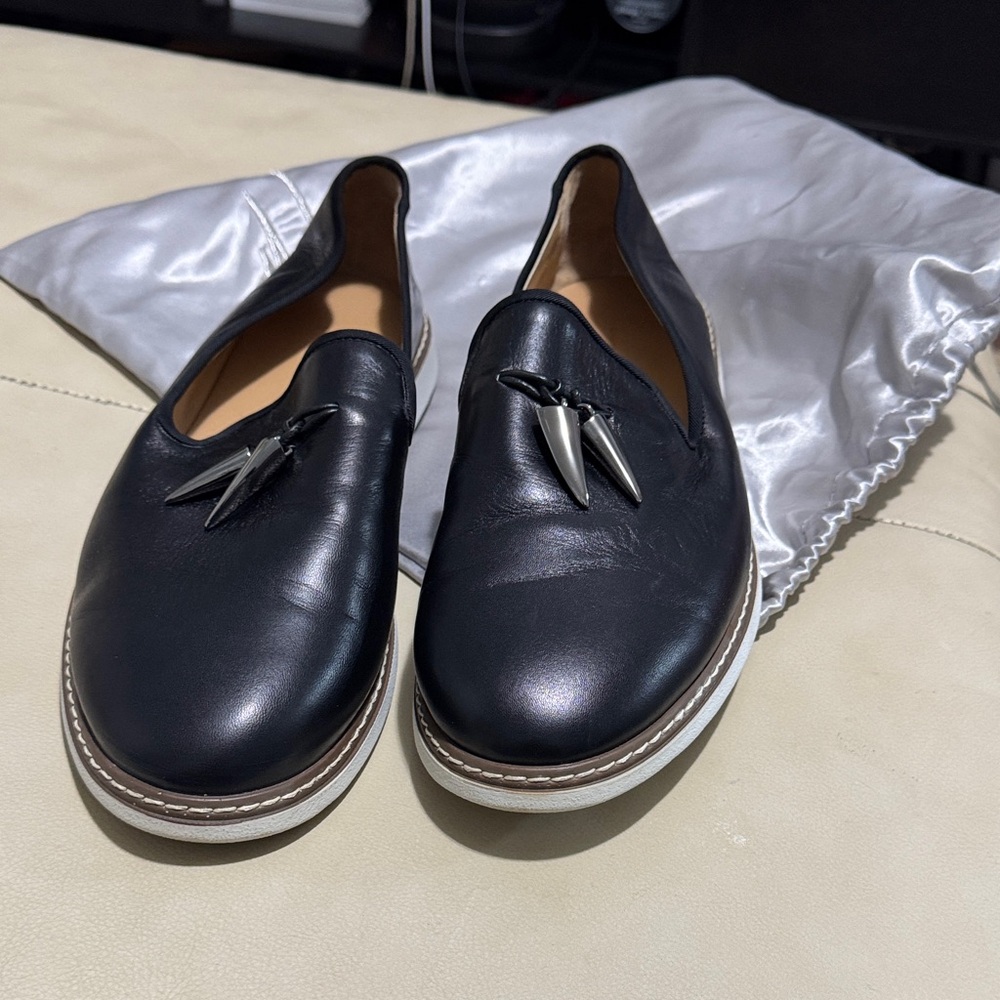 Giuseppe Zanotti Black Leather Loafers with Silver Accents